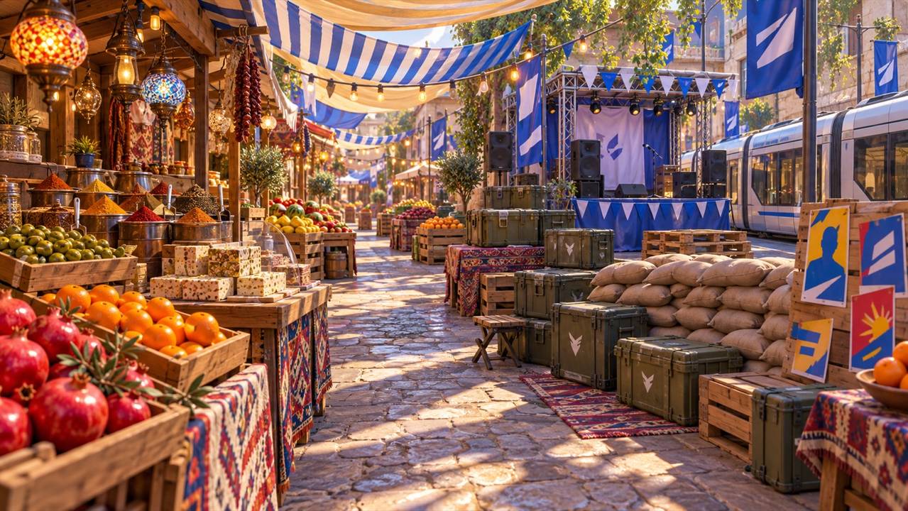 מפת שוק מחנה יהודה במשחק 60:60 — דוכני פירות וירקות תחת ברזנטים באור יום